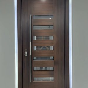 Dark-Wood‑grain-Horizontal-Glass-Slats-Entrance-Door