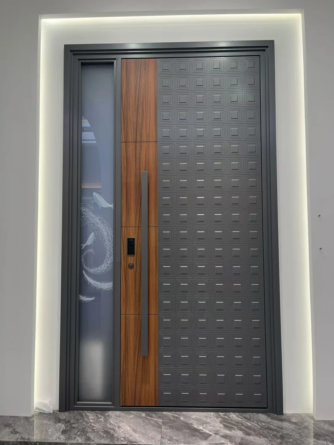 Mixed‑Finish-Sidelight-Entrance-Door